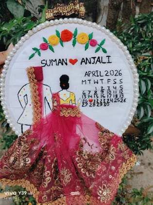Handmade Personalized Couple Portrait & Calendar Embroidery Hoop Art Handmade Personalized Couple Portrait & Calendar Embroidery Hoop Art