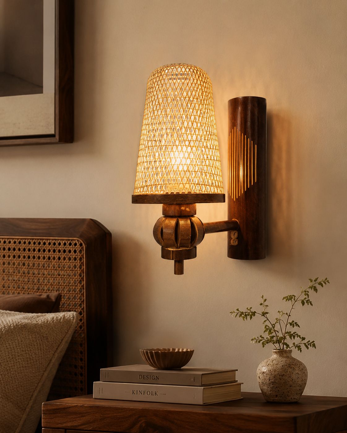 Handcrafted Bamboo Wall Lamp with Woven Shade
