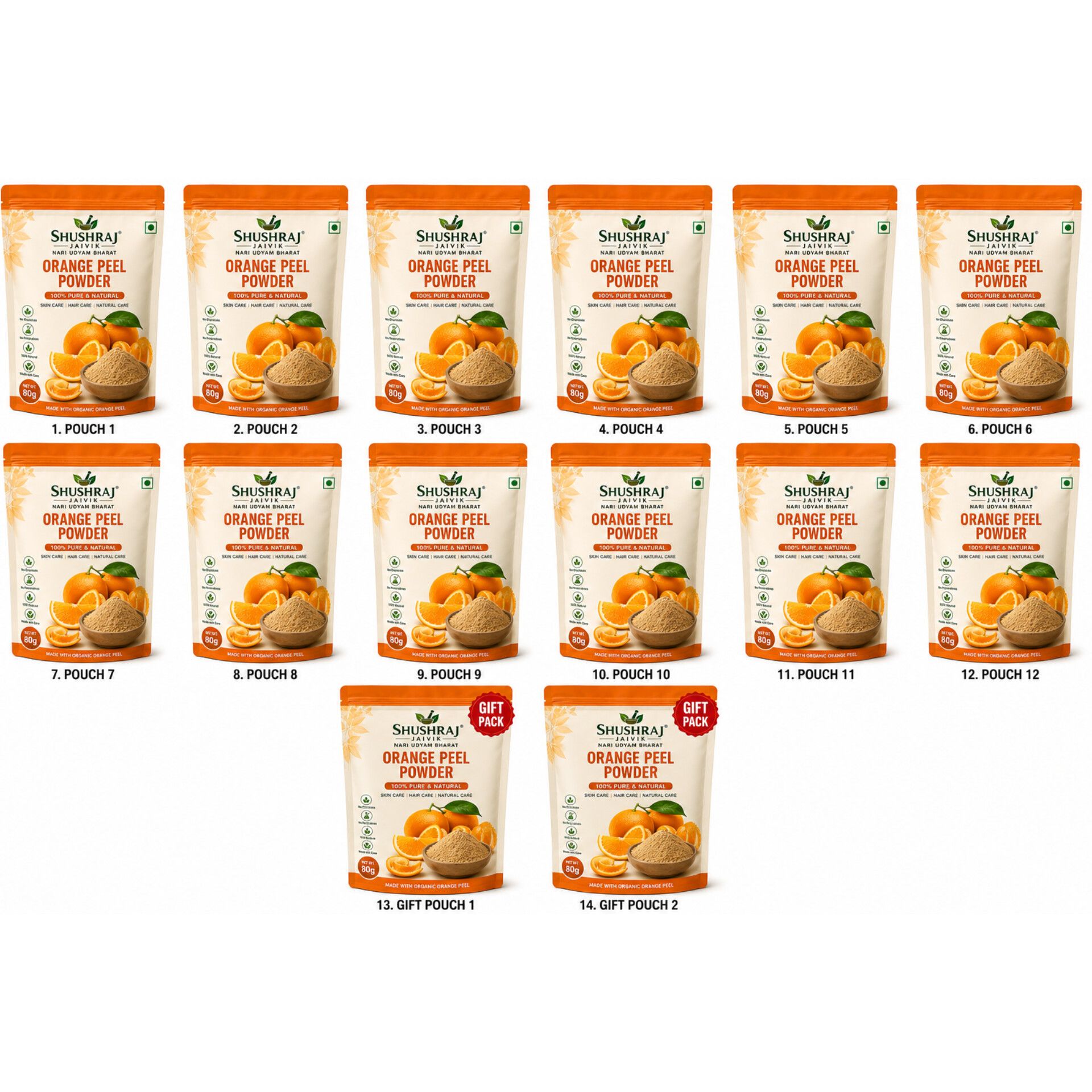 SHUSHRAJ JAIVIK Orange Peels Powder Facial Combo Pack of 14