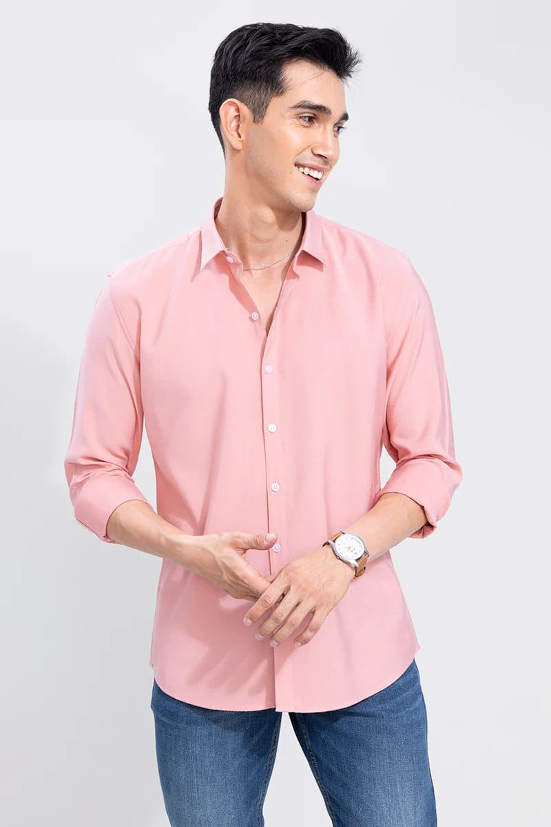"Blush Elegance: Pink Popcorn Full Sleeve Shirt for Women by GlamaStitch"-S