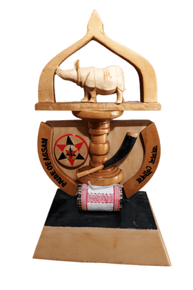 Handcrafted Wooden Pride of Assam Showpiece | Assamese Cultural Decorative Artifact | Rhino, Pepa & Dhol