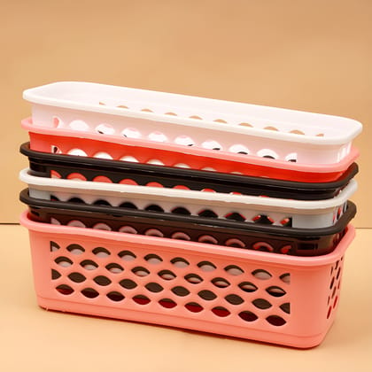 Multipurpose Plastic Storage Basket | Ventilated Kitchen & Bathroom Organizer Basket | Stackable Storage Bin for Fruits, Vegetables, Cosmetics & Household Essentials (Heavy Material)