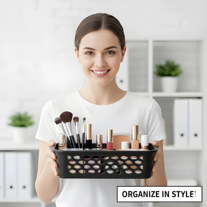 Multipurpose Plastic Storage Basket | Ventilated Kitchen & Bathroom Organizer Basket | Stackable Storage Bin for Fruits, Vegetables, Cosmetics & Household Essentials (Heavy Material)