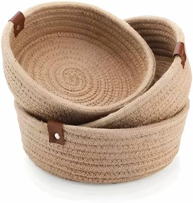 Premium Cotton Rope Storage Basket Set | Woven Decorative Organizer Baskets with Handles | Multipurpose Nesting Storage Basket for Home, Living Room & Nursery (Set of 3)
