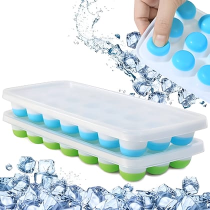 Premium Silicone Ice Cube Tray with Lid | Easy Release Flexible Ice Mold | Food Grade Freezer Ice Cube Maker Tray for Drinks, Juice & Cocktails