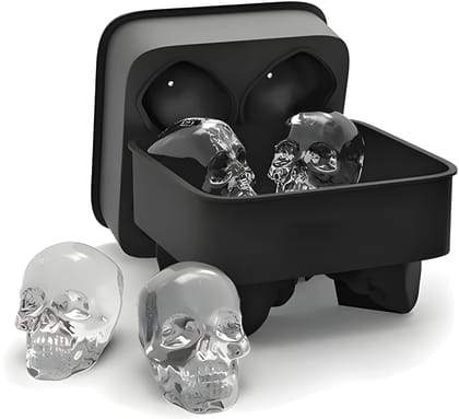 Premium Skull Shape Silicone Ice Cube Mold with Lid | 3D Reusable Ice Cube Tray | Large Skull Ice Mold for Whiskey, Cocktails, Juice & Drinks