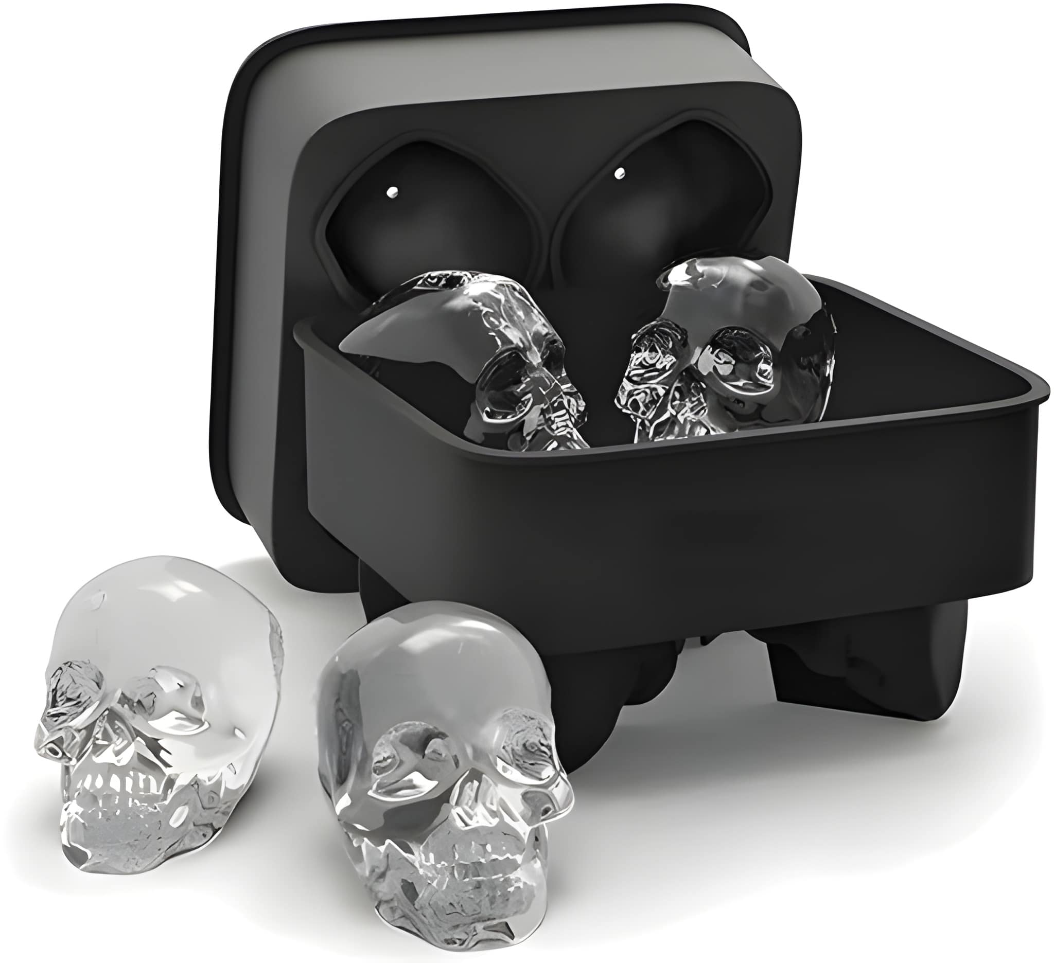 Premium Skull Shape Silicone Ice Cube Mold with Lid | 3D Reusable Ice Cube Tray | Large Skull Ice Mold for Whiskey, Cocktails, Juice & Drinks