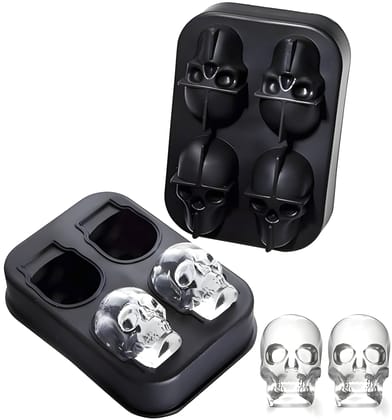 Premium Skull Shape Silicone Ice Cube Mold with Lid | 3D Reusable Ice Cube Tray | Large Skull Ice Mold for Whiskey, Cocktails, Juice & Drinks