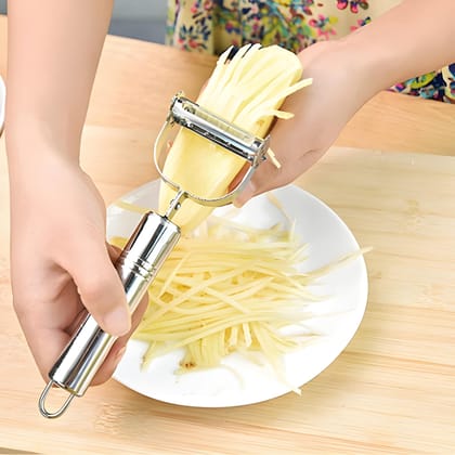 Premium Stainless Steel Julienne Peeler | 2-in-1 Vegetable & Fruit Shredder Peeler | Sharp Potato, Carrot & Cucumber Slicer for Kitchen (Original)