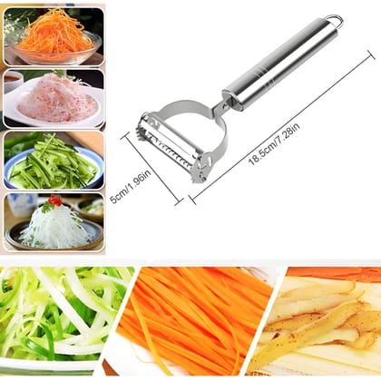 Premium Stainless Steel Julienne Peeler | 2-in-1 Vegetable & Fruit Shredder Peeler | Sharp Potato, Carrot & Cucumber Slicer for Kitchen (Original)