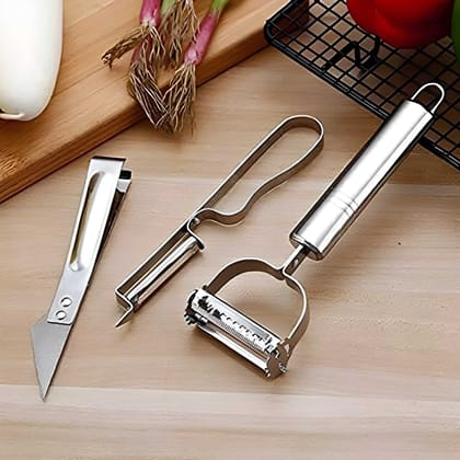 3-in-1 Stainless Steel Vegetable Peeler Set | Straight Peeler, Julienne Peeler & Citrus Peeler | Multipurpose Kitchen Peeling Tool (Original)