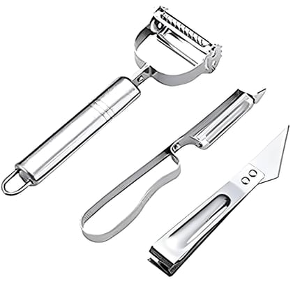 3-in-1 Stainless Steel Vegetable Peeler Set | Straight Peeler, Julienne Peeler & Citrus Peeler | Multipurpose Kitchen Peeling Tool (Original)
