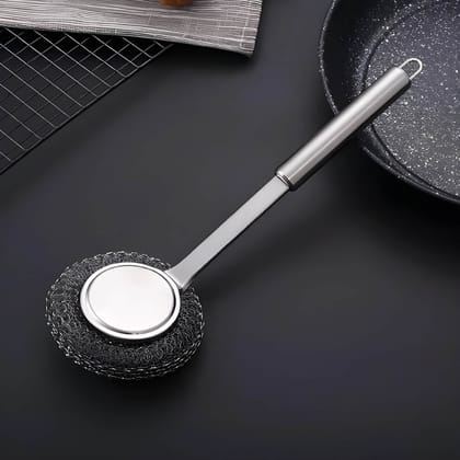 Stainless Steel Kitchen Cleaning Brush with Steel Wire Scrubber | Long Handle Dish washing Scrub Brush | Heavy Duty Pot, Pan & Utensil Cleaning Tool (Original)