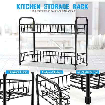 Heavy Duty Multipurpose 2 Layer Mild Steel Kitchen Storage Organizer Rack | Standing Spice Rack | Countertop Pantry Storage Shelf | Kitchen Rack for Jars, Bottles & Accessories (Original)