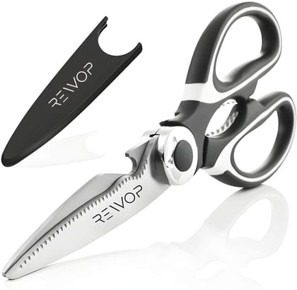 Heavy Duty Stainless Steel Kitchen Shears with Protective Cover | Multipurpose Kitchen Utility Scissors for Poultry, Fish, Meat, Vegetables, Herbs & Bones | Dishwasher Safe (Original)