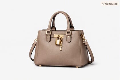 Taupe Pebbled Faux Leather Structured Satchel Bag with Lock