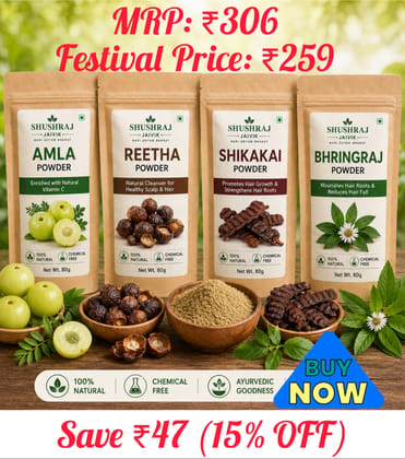 SHUSHRAJ JAIVIK Herbal Hair Care Combo Pack of 4 (320g) | Amla, Reetha, Shikakai & Bhringraj