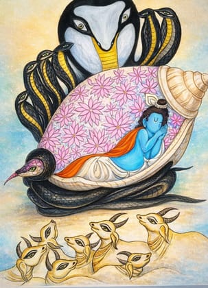 Krishna Bal Leela – Hand Painted Acrylic Wall Art with Maa Yashoda | Traditional Indian Decor-  Originnal Canvas Handicraft Painting, Paintings