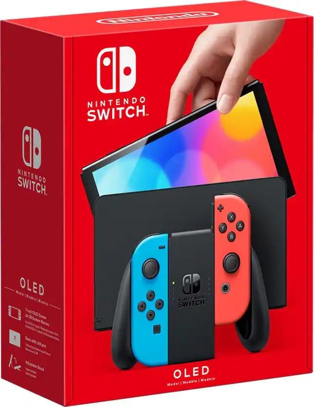 Nintendo Switch OLED Console with Neon Red/Blue Joy-Con