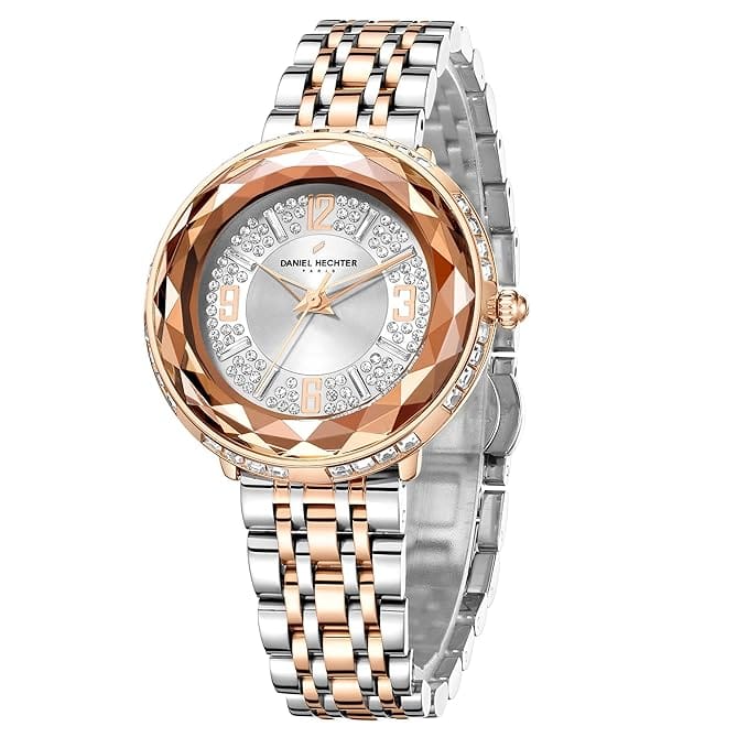 Daniel Hechter Paris Palais-Royal Collection Unique Analoge Watch for Women Withdiamond Cut Glass Dial and Stainless Steel Strap