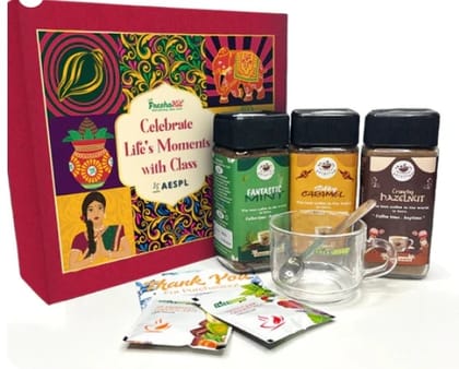 Brewstar Fantastic Mint, Silki Caramel and Crunchy Hazulnut Gift Box Pack with (Spoon , Cup)