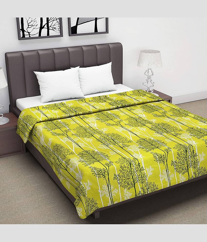 DIVINE CASA Double Cotton Yellow Floral Dohar
