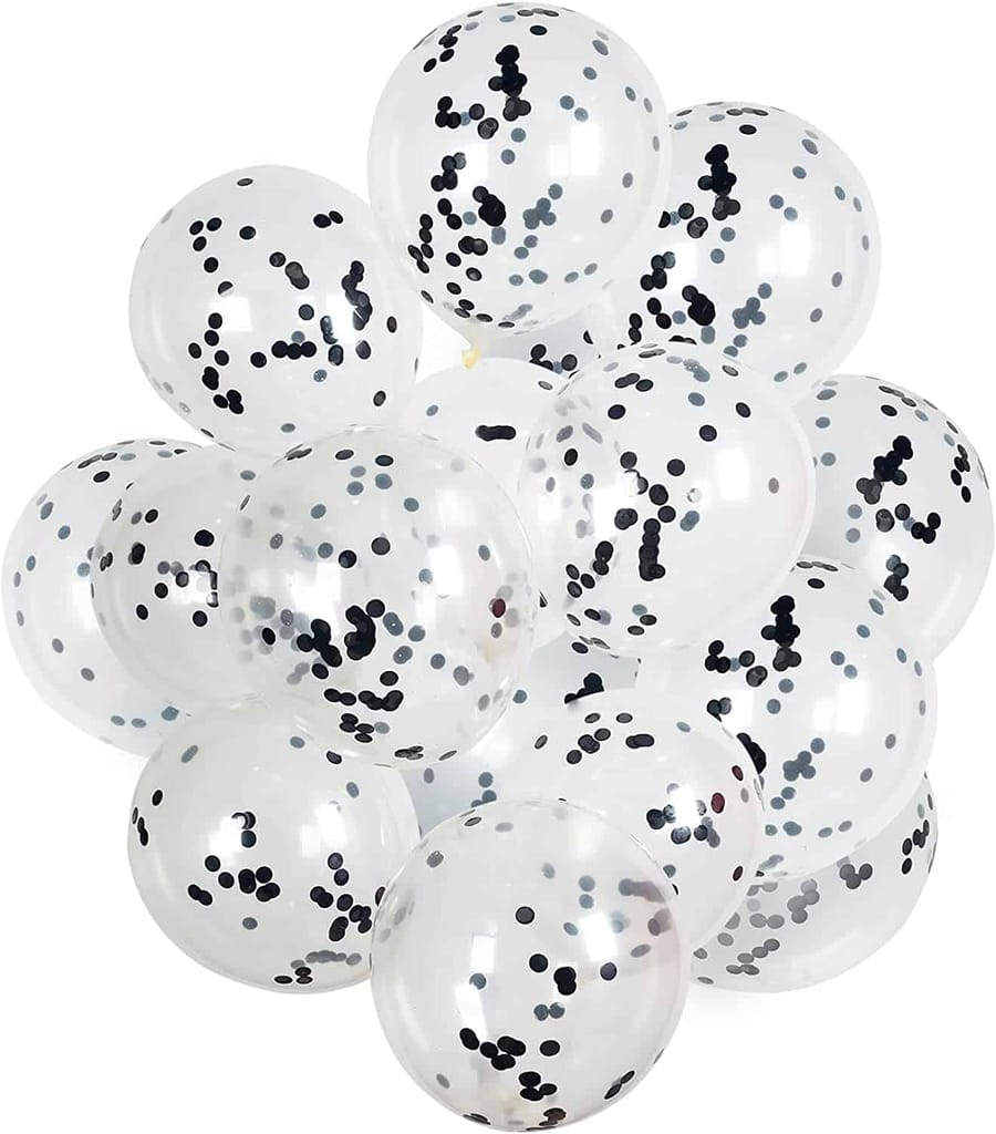 Transparent Balloons with Black Confetti 12" - 5PC - Party and Festive Needs | Buy online on ZillyBuy