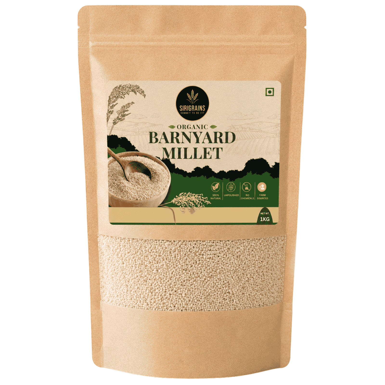 SiriGrains Barnyard Millet 1kg | Whole Unpolished Millet (Sanwa, Samo, Jhangora, Kuthiravali, Oodalu) | Premium Millet Grain for Everyday Cooking