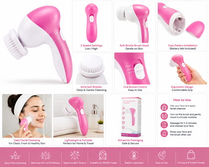 Lifeori Electric Facial Cleansing Brush | Soft Bristle Face Cleaning Brush | Battery Operated Facial Massager | Deep Pore Cleanser