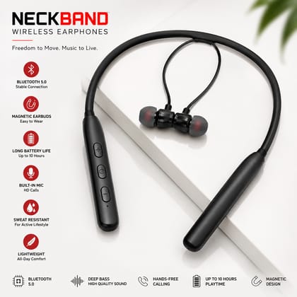 Wireless Bluetooth Neckband in-Ear Earphones, 10MM Dynamic Bass Boost Driver, 24 Hours Playback, Volte, Audible Battery Alert, V4, Stand By Time Up to 7 Days