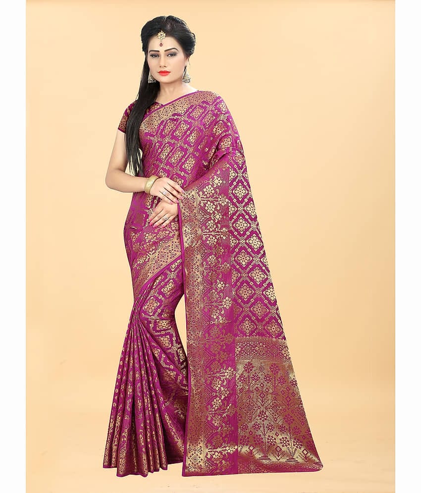 Gazal Fashions Banarasi Silk Embellished Saree With Unstitched Blouse Piece ( Pink )