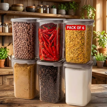 WUGO Airtight Plastic Storage Container Set of 6 | Multipurpose Kitchen Storage Jars for Grocery, Pulses, Rice, Sugar, Spices & Dry Fruits | BPA Free Food Storage Containers (Original)