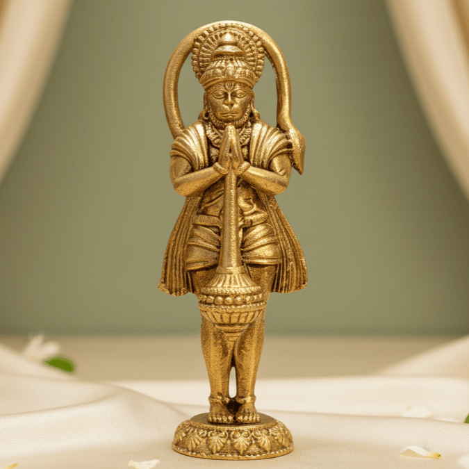 Sukh Sehaj Lord Hanuman Murti | Bajrangbali Murti | Brass Murti | Handcrafted, Antique Finish, for Home Temple, Decor, Pooja Ritual and Gifting