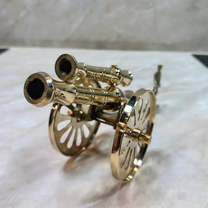 Brass Double Barrel Military Cannon With Soldier