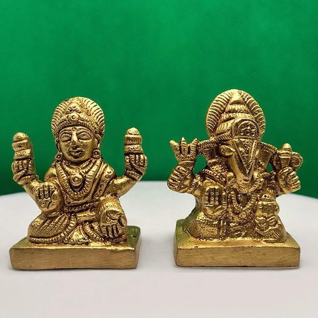 Moradabad Metal Craft Goddess Lakshmi and Lord Ganesha Brass Idol