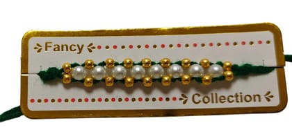 Fancy Collection Pearl & Gold Bead Rakhi for Men (2-Pack, Green & Red)