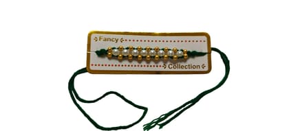 Fancy Collection Pearl & Gold Bead Rakhi for Men (2-Pack, Green & Red)