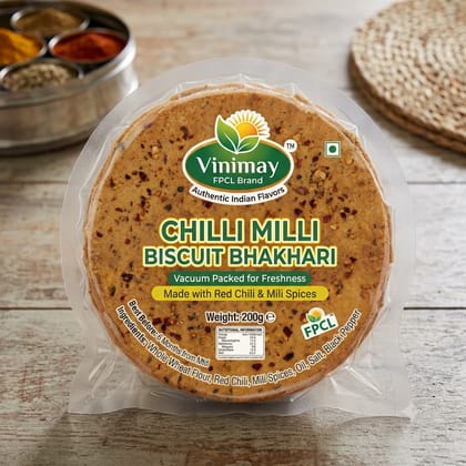 Vinimay Brand Vacuum Pack Dry Chili Milli Biscuit Bhakhari - 200 Grams
