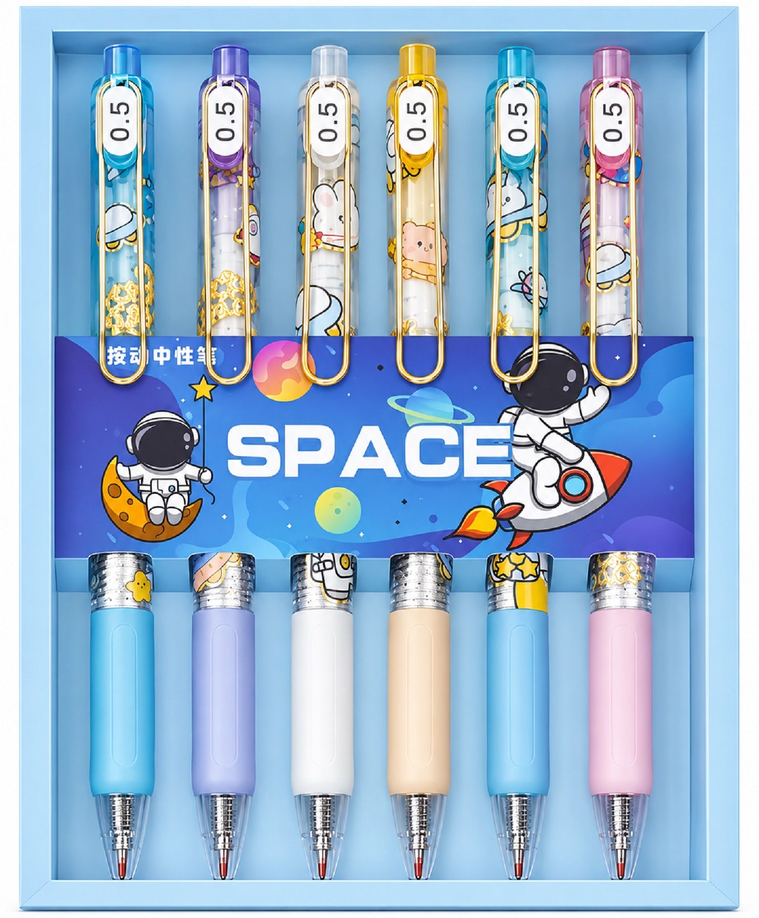 KTRS Enterprise Space Theme 0.5mm Gel Pen Set | Cute Kawaii Cartoon Pens for Kids | Smooth Black Ink Retractable Pens | Aesthetic School & Office Stationery | Pack of 6