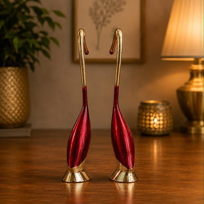 Moradabad Metal Craft Brass Love Bird Saras Pair Showpiece Red set of 2