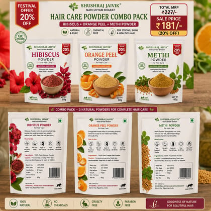 SHUSHRAJ JAIVIK Hair Care Combo Pack | Hibiscus + Orange Peel + Methi Powder | 240g