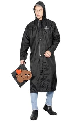 Men's Reversible Waterproof Long Raincoat | Adjustable Hood, Double Closure, Knee-Length Polyester Rain Wear