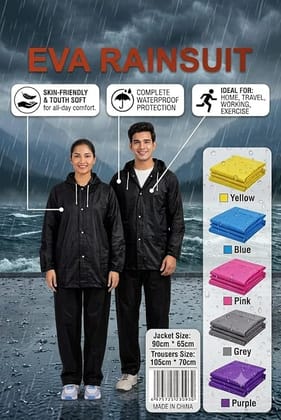 Unisex EVA Rainsuit Jacket & Pant Set (Pack of 1)|Transparent| Waterproof Raincoat for Men & Women | Hooded Full Body Rain Protection | Lightweight, Reusable Rain Wear for Bike & Outdoor Use