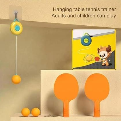 Ji and Ja Hanging Table Tennis Trainer with Round Hook, Self Training Workout Indoor Gaming 2 Racket & 3 Ping Pong Practice Ball Portable - Parent Child Interaction Indoor Toys for Kids