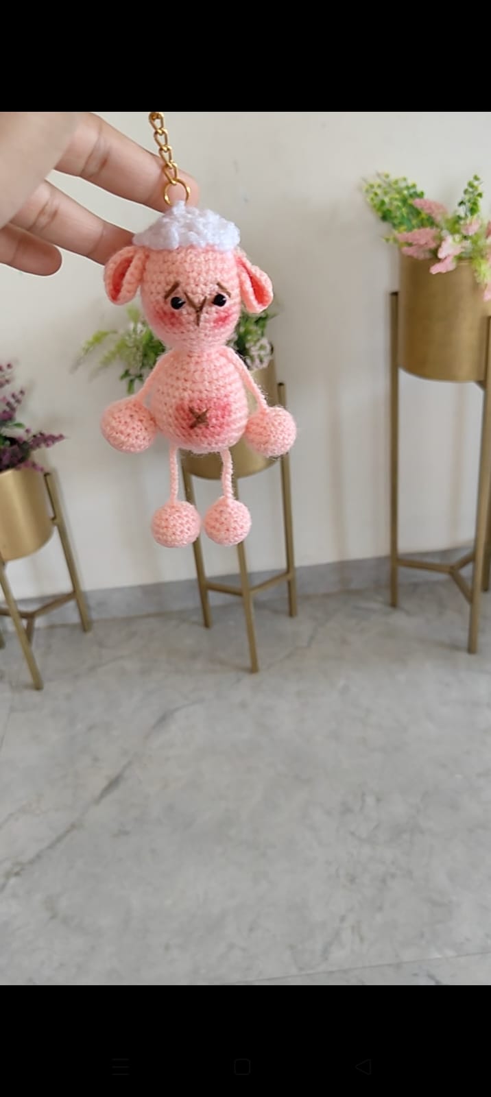 Pink Crochet Sheep Amigurumi Keychain