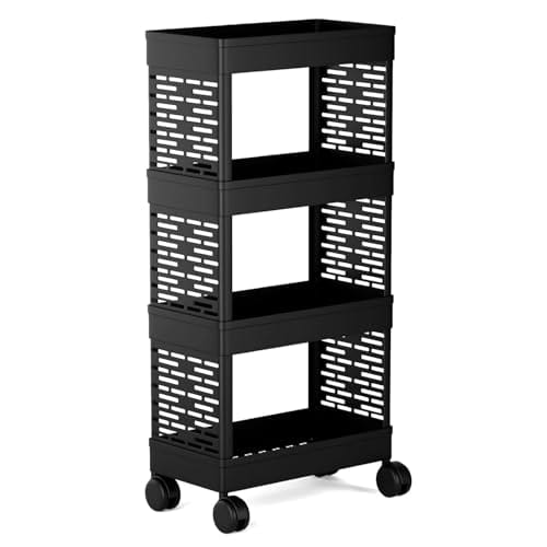 Portable Utility Black 4-Tier Rolling Storage Cart with Wheels, Portable Utility Organizer Trolley for