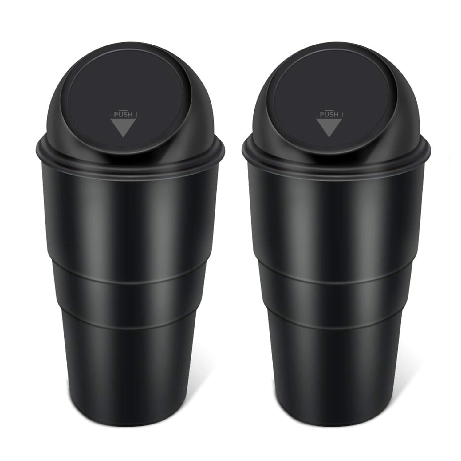 Car Cup Holder Trash Can with Push Lid, Set of 2 (Black) Car Dustbin 2 Pcs – Waste Management Bin for Car, Office, Home & Vehicle – Car Accessories, Portable Garbage Organizer with Lid, Small Trash Box for Table, Desk, Kitchen & Travel (Black)