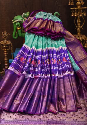 Unique Ikkat Kanjivaram Fusion Silk Saree with wide zari borders and zari pallu | SILK MARK CERTIFIED