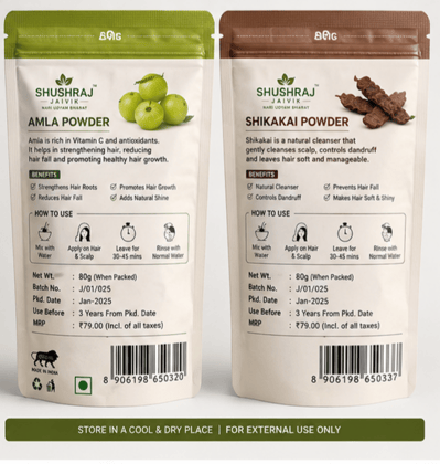 SHUSHRAJ JAIVIK Amla Powder & Shikakai Powder Combo Pack | Natural Herbal Hair Care | Hair Growth, Hair Fall Control & Scalp Cleansing 