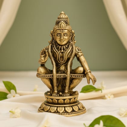 Sukh Sehaj Lord Ayyappa Murti | Brass Murti | Handcrafted, Antique Finish, 3.0 Inch Height, for Home Temple, Decor, Pooja Ritual and Gifting